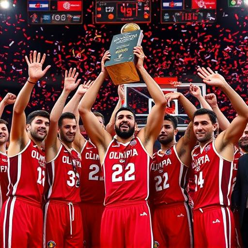 Giocatori dell'Olimpia Milano celebrano la vittoria del campionato di basket