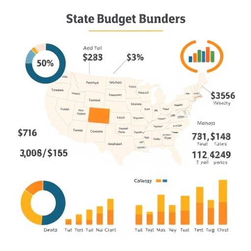 Immagine stilizzata di un bilancio statale con grafici e numeri