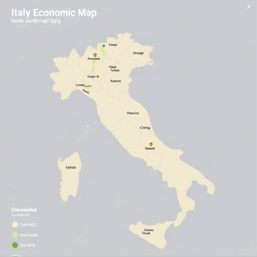 Una mappa dell'Italia che evidenzia le differenze economiche tra il Nord e il Sud del paese
