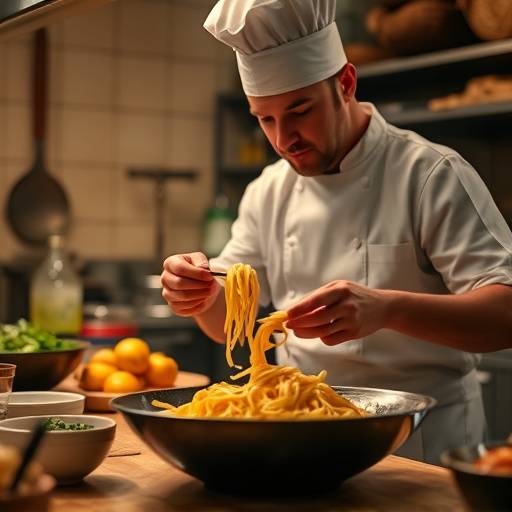 Una scena del documentario Netflix sulla cucina italiana, con uno chef che prepara la pasta fresca.